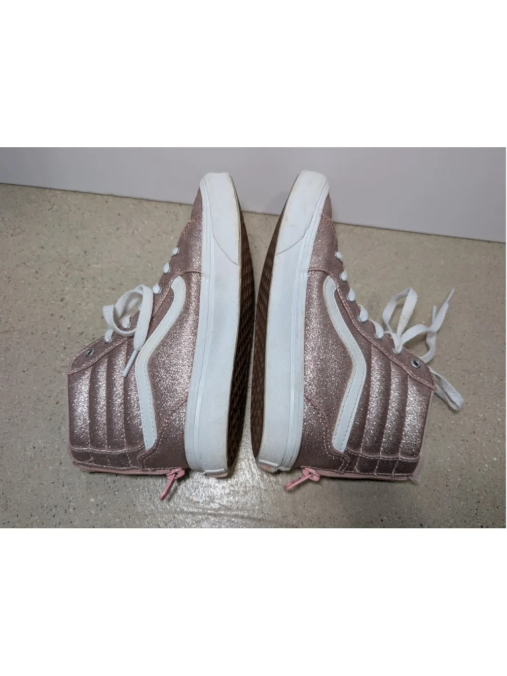 Vans High Tops Filmore Pink Glitter Zipper Youth Girls Size 3.5 Skate Shoes